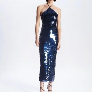 Dazzling Midnight Blue Sequin Halter Dress
